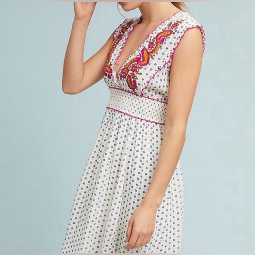 Anthropologie Maggie Embroidered Smocked Dress by Lilka